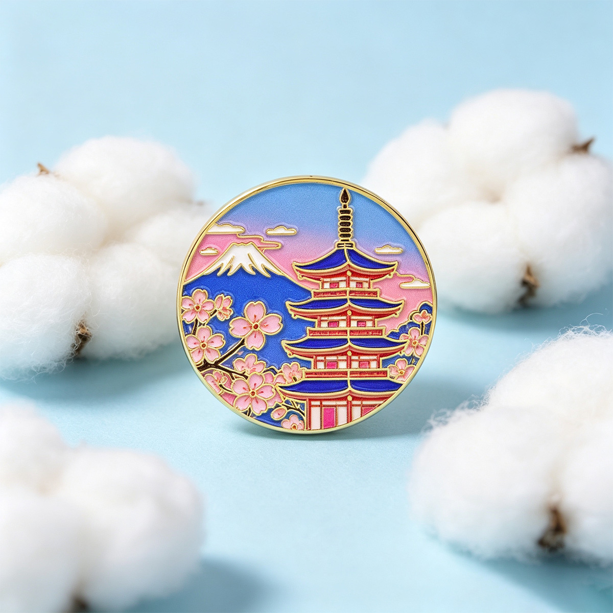Vintage Brooch Pin - دبوس مينا بتصميم زهرة الكرز اليابانية،
