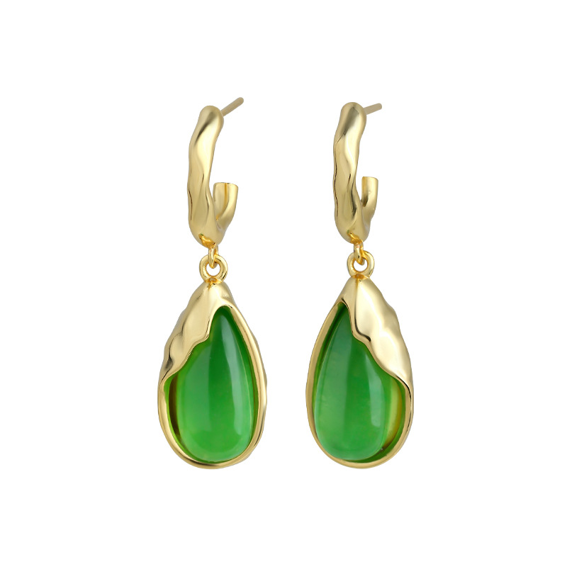Drop Earrings - أقراط قطرة الماء من اليشم الأخضر