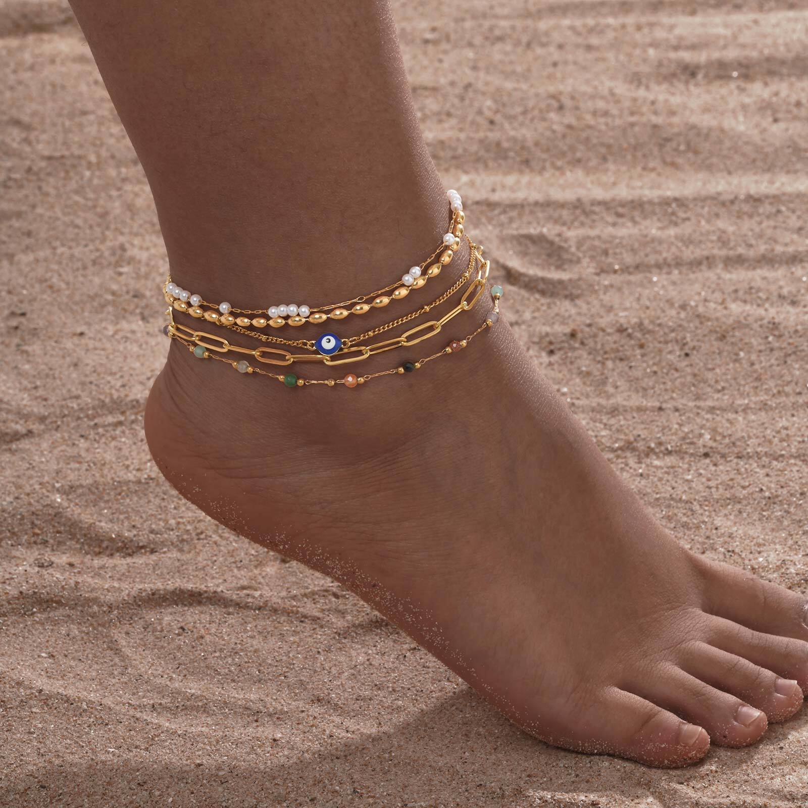 Jc Jewelry & Watches Reviews - سوار خلخال ذو طبقات مطلية بالذهب