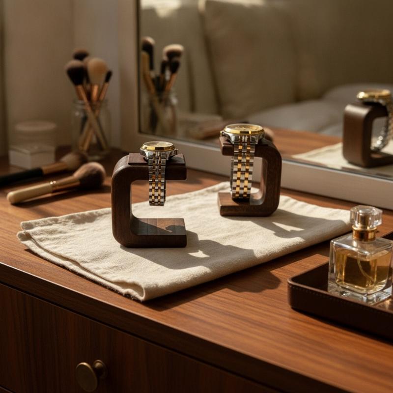 Watches Jewelry Holder - حامل ساعات خشبي صلب مزخرف لعرض