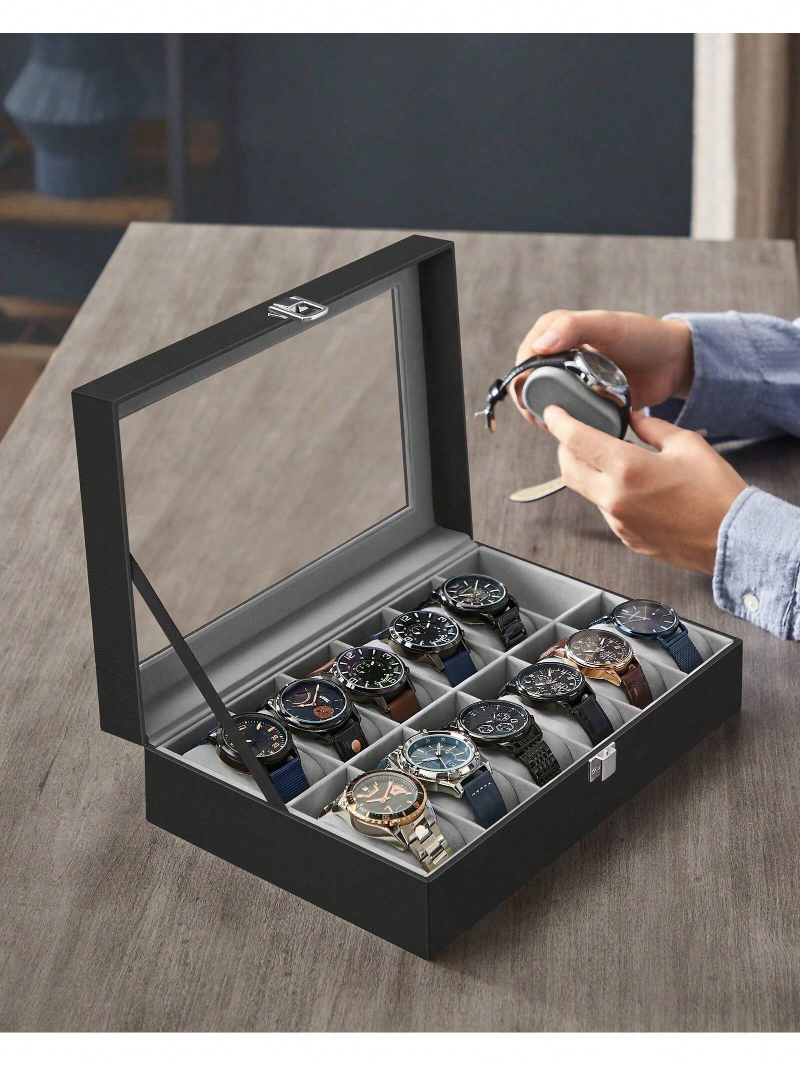 صندوق ساعات بـ 12 فتحة قابل لل - مراجعة Watches Jewelry Holder وسعره
