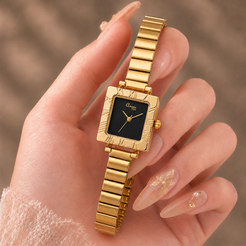 ساعة يد نسائية فاخرة ذهبية مرب - مراجعة Jewelry Watches For Kids وسعره